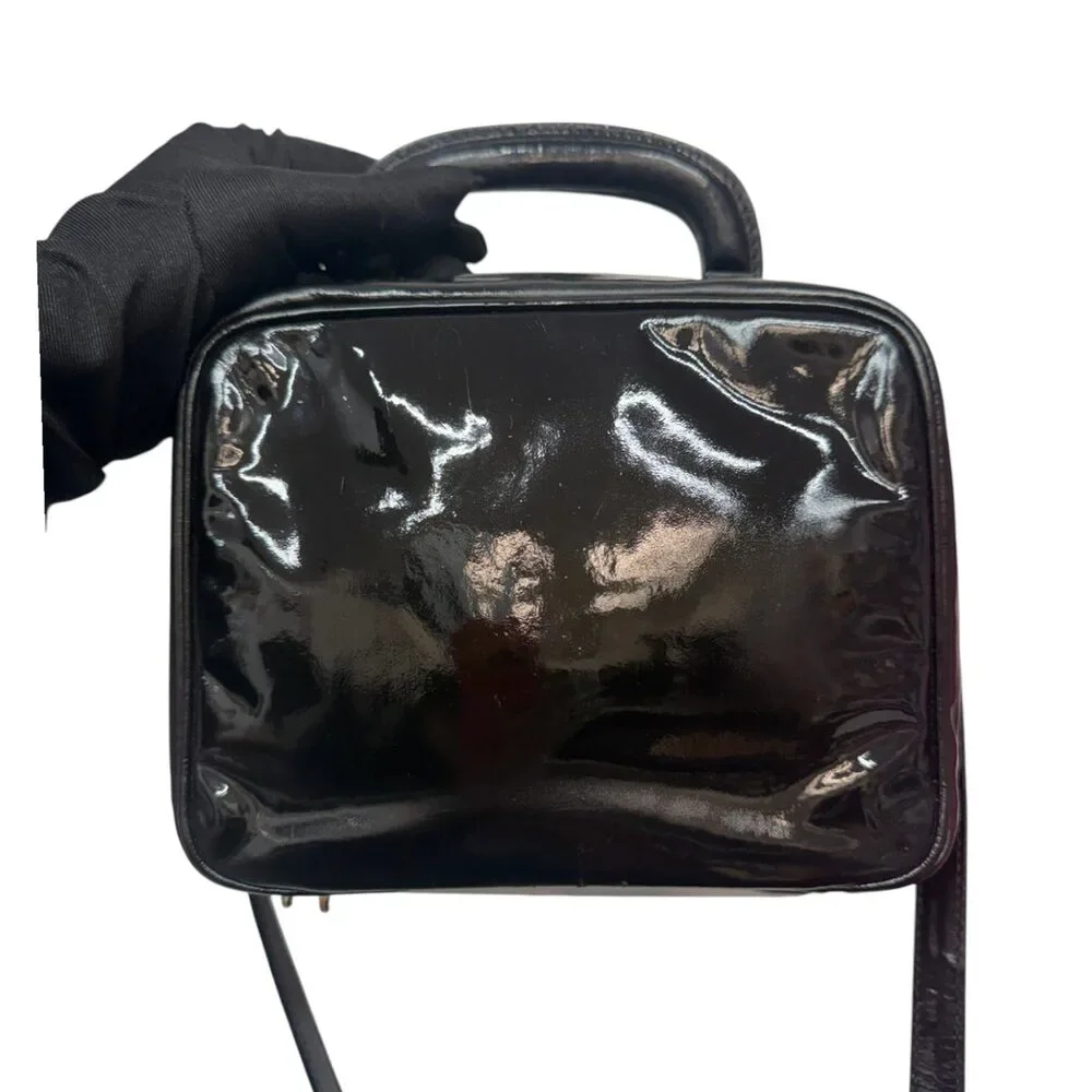 CHANEL Black Patent Leather Timeless Vanity Crossbody Bag